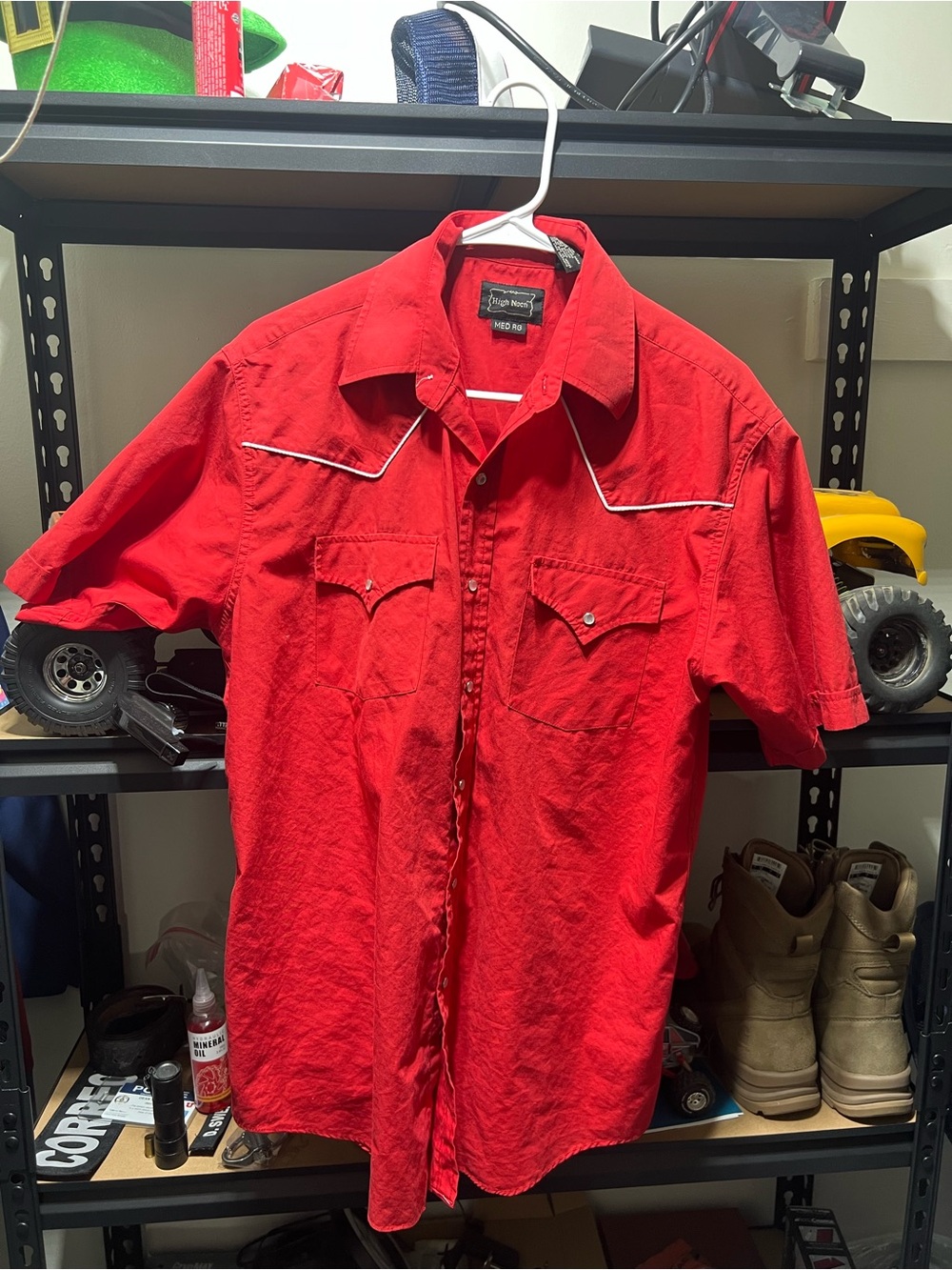 Red Western-Style Short Sleeve Shirt size M